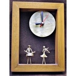 Wooden wall clock with bronze